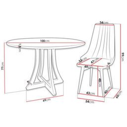 Dining Table Set 4 Chairs 100Cm Fixed Top Wooden Legs White Black Pink - thumbnail 3