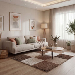 The Rugs Brown And Ivory Soft Checkerboard Design Fluffy Shaggy Rugs And Runners High Pile Living Room Kitchen Hallway 381 - thumbnail 3