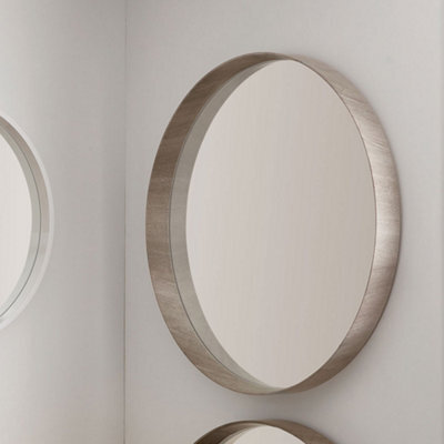 Pacific Lifestyle Large Grey Oak Wood Veneer Deep Edge Round Wall Mirror - image 1
