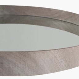 Pacific Lifestyle Large Grey Oak Wood Veneer Deep Edge Round Wall Mirror - thumbnail 4