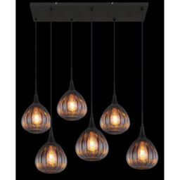 Luminosa Lighting Luminosa Olsen Cluster Pendant Ceiling Light Matt Black Smoke Glass Shade 6X E27 - thumbnail 5