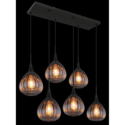 Luminosa Lighting Luminosa Olsen Cluster Pendant Ceiling Light Matt Black Smoke Glass Shade 6X E27 - thumbnail 4