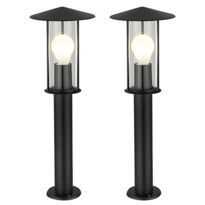 Set Of 2 Black Ip44 Outdoor 50Cm Post Light Modern Lamppost Pedestal Lights - image 1