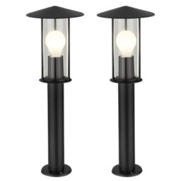 Set Of 2 Black Ip44 Outdoor 50Cm Post Light Modern Lamppost Pedestal Lights - thumbnail 1