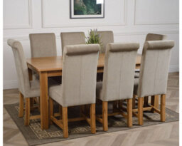 That's Furniture Oslo 180 X 90 Cm Large Oak Dining Table And 8 Chairs Dining Set With Washington Grey Fabric Chairs - thumbnail 3