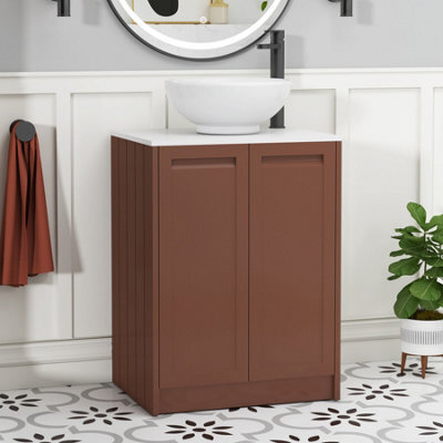 Royal Bathrooms Royal Bathroom Elmore 600mm Terracotta Clay Freestanding Bathroom Vanity Unit 2 Door Plain White Worktop With Breeze Basin - image 1