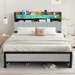 Double Size Bed Frame Metal Bed Platform Led Lights Headboard & 4 Storage Drawer - thumbnail 2