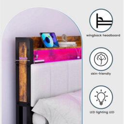 Double Size Bed Frame Metal Bed Platform Led Lights Headboard & 4 Storage Drawer - thumbnail 6