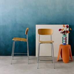 Sweeek - Set Of 2 Vintage Plywood Bar Stools With Ash Effect Wood Veneer And Chrome Metal Legs L 42.5 X D 50 X H 94Cm - Toby - thumbnail 4