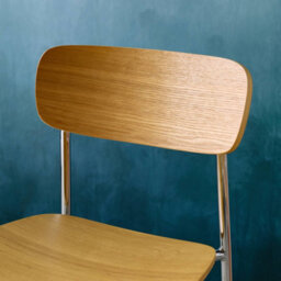 Sweeek - Set Of 2 Vintage Plywood Bar Stools With Ash Effect Wood Veneer And Chrome Metal Legs L 42.5 X D 50 X H 94Cm - Toby - thumbnail 7