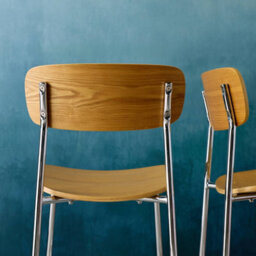 Sweeek - Set Of 2 Vintage Plywood Bar Stools With Ash Effect Wood Veneer And Chrome Metal Legs L 42.5 X D 50 X H 94Cm - Toby - thumbnail 6