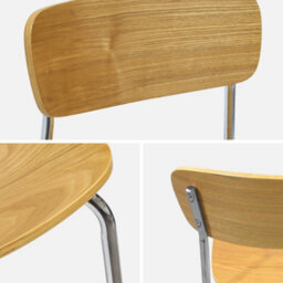 Sweeek - Set Of 2 Vintage Plywood Bar Stools With Ash Effect Wood Veneer And Chrome Metal Legs L 42.5 X D 50 X H 94Cm - Toby - thumbnail 8