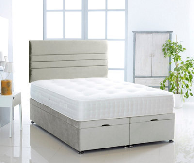 Comfy Deluxe Silver Plush Foot Lift Ottoman Bed With Memory Spring Mattress And Horizontal Headboard 2Ft6 Small Single - image 1