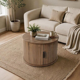 Home Source Grova Wooden Coffee Table Tambour Doors With Hidden Storage Modern - Walnut - thumbnail 3