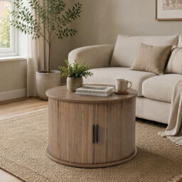 Home Source Grova Wooden Coffee Table Tambour Doors With Hidden Storage Modern - Walnut - thumbnail 1