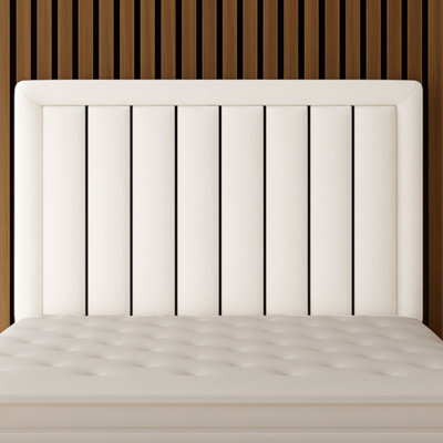"Urban Textures - Belvoir Luxury 20"" High Velvet Fabric Upholstered Piped Panelled Headboard - White" - image 1