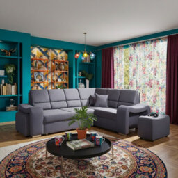 Wakiki Upholstered Corner Sofa Bed With Two Ottomans Left Or Right Storage Dolphin Mechanism 260X96X190Cm Blue Right - thumbnail 1