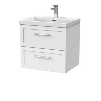 Balterley Stonnall Traditional Wall Hung 2 Drawers Vanity Unit With Thin-Edge Ceramic Basin, 600mm, Matt White - image 1