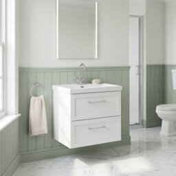 Balterley Stonnall Traditional Wall Hung 2 Drawers Vanity Unit With Thin-Edge Ceramic Basin, 600mm, Matt White - thumbnail 4