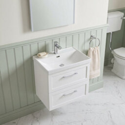 Balterley Stonnall Traditional Wall Hung 2 Drawers Vanity Unit With Thin-Edge Ceramic Basin, 600mm, Matt White - thumbnail 3