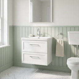 Balterley Stonnall Traditional Wall Hung 2 Drawers Vanity Unit With Thin-Edge Ceramic Basin, 600mm, Matt White - thumbnail 2