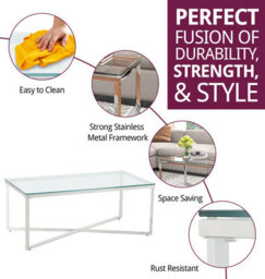 Hallowood Furniture Finley Stainless Steel Coffee Table With Glass Top - thumbnail 2