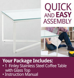 Hallowood Furniture Finley Stainless Steel Coffee Table With Glass Top - thumbnail 7