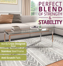 Hallowood Furniture Finley Stainless Steel Coffee Table With Glass Top - thumbnail 4