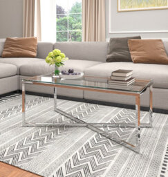 Hallowood Furniture Finley Stainless Steel Coffee Table With Glass Top - thumbnail 1