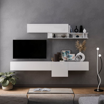 Decorotika Arezzo Moduler Modern Tv Unit Wall Mount Customizable Layout High Gloss White - image 1