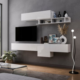 Decorotika Arezzo Moduler Modern Tv Unit Wall Mount Customizable Layout High Gloss White - thumbnail 2