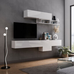 Decorotika Arezzo Moduler Modern Tv Unit Wall Mount Customizable Layout High Gloss White - thumbnail 3