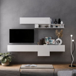 Decorotika Arezzo Moduler Modern Tv Unit Wall Mount Customizable Layout High Gloss White - thumbnail 1