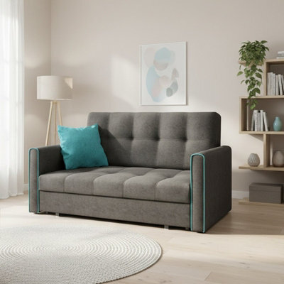 Compact Sofa Chair Bed With Storage Viva Bis Iii Grey With Turquoise - image 1