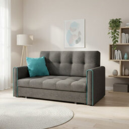 Compact Sofa Chair Bed With Storage Viva Bis Iii Grey With Turquoise - thumbnail 1