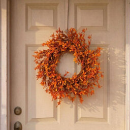 CLEFFNS Artificial Forsythia Halloween Wreath For Front Door Artificial Orange Leaves Autumn Wreath For Fireplace Farmhouse Wall Window - thumbnail 1