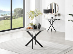 Furniturebox Uk Novara Grey Concrete Effect Black Leg Round Dining Table & 4 Cream Halle Chairs - thumbnail 2
