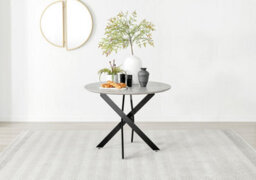 Furniturebox Uk Novara Grey Concrete Effect Black Leg Round Dining Table & 4 Cream Halle Chairs - thumbnail 3