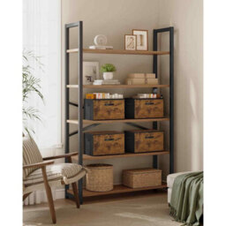 Set Of 6 Foldable Storage Organiser Boxes With Lids, Fabric Clothes Storage Bins With Handles, Rustic Brown - thumbnail 1