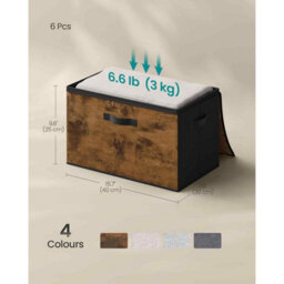 Set Of 6 Foldable Storage Organiser Boxes With Lids, Fabric Clothes Storage Bins With Handles, Rustic Brown - thumbnail 2