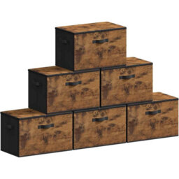 Set Of 6 Foldable Storage Organiser Boxes With Lids, Fabric Clothes Storage Bins With Handles, Rustic Brown - thumbnail 6