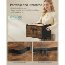 Set Of 6 Foldable Storage Organiser Boxes With Lids, Fabric Clothes Storage Bins With Handles, Rustic Brown - thumbnail 4