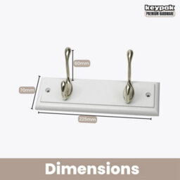Keypak 2-Hook Door Wall Mounted Coat Rack, 22.5Cm - White Wooden Board, Satin Nickel Coat Hooks - Fixings Included - thumbnail 3