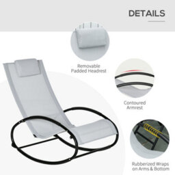 Outsunny Patio Rocking Chair Orbital Zero Gravity Seat Pool Chaise W/ Pillow - thumbnail 5