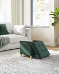 LEDREM Storage Ottoman, Foldable Small Ottoman Foot Rest, 38 X 38 Cm Foot Stool, Ottoman With Storage, Retro Green - thumbnail 4
