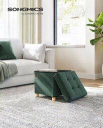 Songmics Storage Ottoman, Foldable Small Ottoman Foot Rest, 38 X 38 Cm Foot Stool, Ottoman With Storage, Retro Green