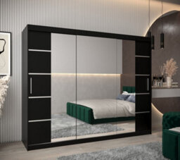 Arte Verona 04 Contemporary 3 Mirrored Sliding Door Wardrobe 9 Shelves 2 Rails Black Matt (H)2000mm (W)2500mm (D)620mm - thumbnail 2