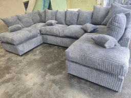 London Cinema U Shape Sofa , Corner Sofa ,grey Jumbo Cord Fabric ,fluffy Fibre Seats - thumbnail 1