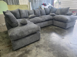 London Cinema U Shape Sofa , Corner Sofa ,grey Jumbo Cord Fabric ,fluffy Fibre Seats - thumbnail 3