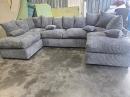 London Cinema U Shape Sofa , Corner Sofa ,grey Jumbo Cord Fabric ,fluffy Fibre Seats - thumbnail 4